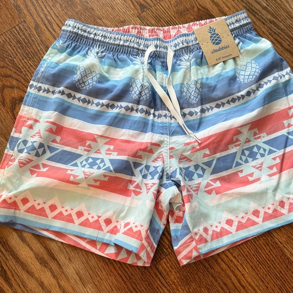 Chubbies Blue and Red Geometric Swim Shorts